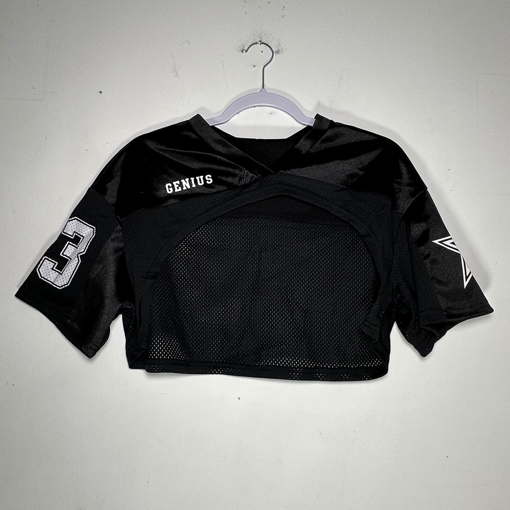Black Cropped Football Jersey Mesh Top Cutout Graphic Stay Strong 23 Small‎